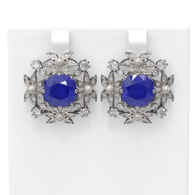 12.23 ctw Sapphire & Diamond with Pearl Earrings 18K White Gold