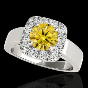 1.55 ctw Certified SI/I Fancy Intense Yellow Diamond Ring 10k White Gold