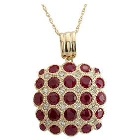 Ruby Diamond Necklace 14K Yellow Gold