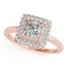 0.8 ctw Certified VS/SI Princess Diamond Halo Ring 18k Rose Gold