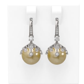 1 ctw Diamond & Pearl Earrings 18K White Gold