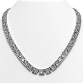 41.80 ctw Princess Cut Diamond Micro Pave Necklace 18K White Gold