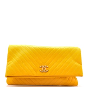Chanel CC Foldover Clutch Chevron Lambskin