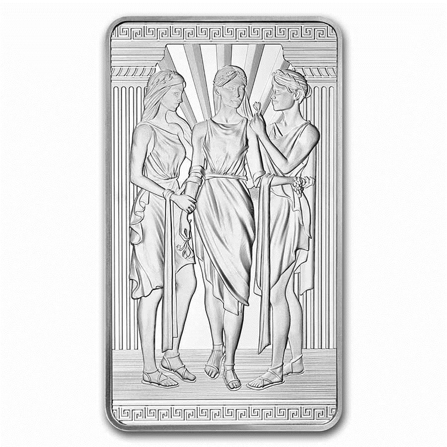 10 oz Silver Bar - The: 10 oz Silver Bar - The Royal Mint Three Graces SKU no: RBJ253806 Year: NA Grade: None Grade Service: None Mint Mark: N/A - Not Available Metal Content: 10 troy oz Purity: .9999 T