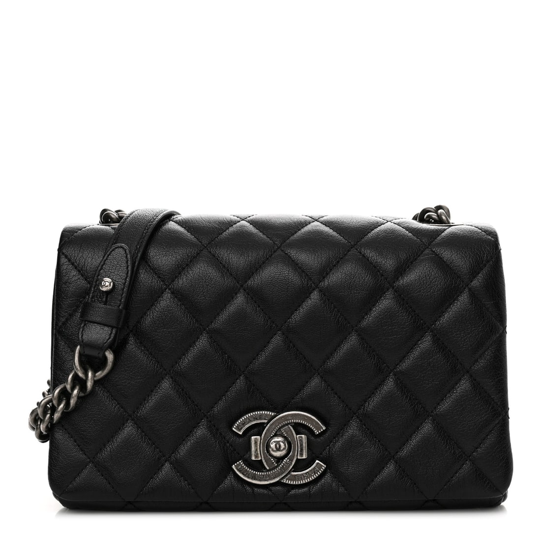 Chanel Goatskin Quilted Medium City Rock: Chanel Goatskin Quilted Medium City Rock Flap Black This is an authentic CHANEL Goatskin Quilted Medium City Rock Flap in Black. This sophisticated shoulder bag is crafted of diamond quilted goatskin