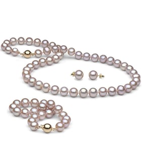 Lavender Freshwater Pearl 3-Piece Jewelry Set, 8.5-9.0mm