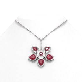 15.50 ctw Ruby Diamond Necklace 18K White Gold