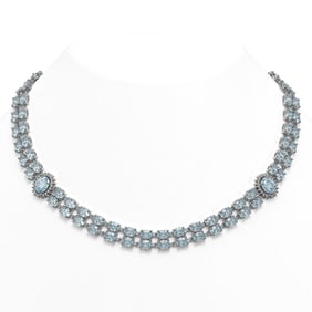 45.94 ctw Aquamarine & Diamond Necklace 14K White Gold