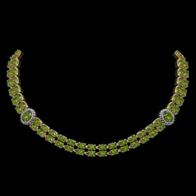 37.23 ctw Tourmaline & Diamond Necklace 14K Yellow Gold