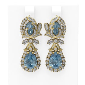 11.42 ctw Aquamarine & Diamond Earrings 18K Yellow Gold