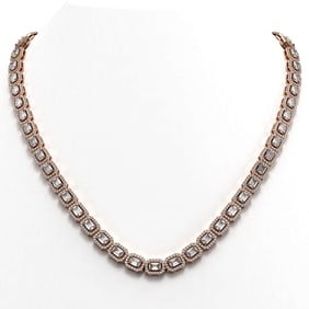 24.86 ctw Emerald Cut Diamond Micro Pave Necklace 18K Rose Gold
