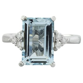 Aquamarine Diamond Ring 14K White Gold