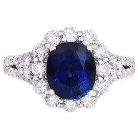 Sapphire Diamond Ring 14K White Gold