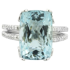 Aquamarine Diamond Ring 14K White Gold