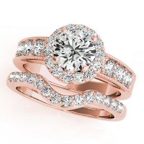 1.96 ctw Certified VS/SI Diamond 2pc Wedding Set Halo 14k Rose Gold