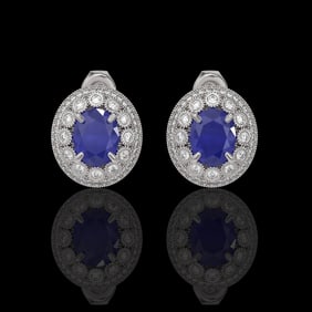 8.84 ctw Certified Sapphire & Diamond Victorian Earrings 14K White Gold