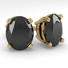 10 ctw Oval Black Diamond Stud Designer Earrings 14k Yellow Gold