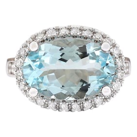 Aquamarine 14K White Gold Diamond Ring