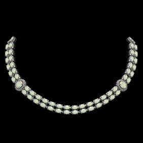 30.05 ctw Opal & Diamond Necklace 14K White Gold