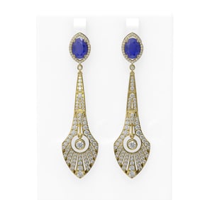9.69 ctw Sapphire & Diamond Earrings 18K Yellow Gold