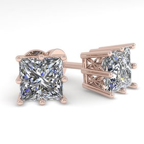 1.0 ctw VS/SI Princess Diamond Stud Earrings 18k Rose Gold
