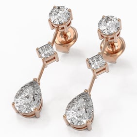 2.32 ctw Pear Cut Diamond Designer Earrings 18K Rose Gold