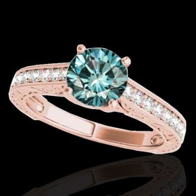 1.32 ctw SI Certified Fancy Blue Diamond Solitaire Ring 10k Rose Gold