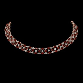 60.77 ctw Garnet & Diamond Necklace 10K Rose Gold
