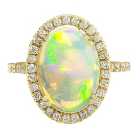 Opal Diamond Ring 14K Yellow Gold