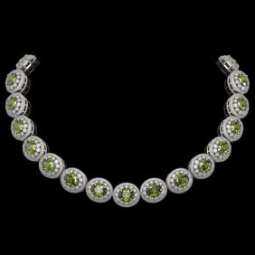 99.35 ctw Tourmaline & Diamond Victorian Necklace 14K White Gold
