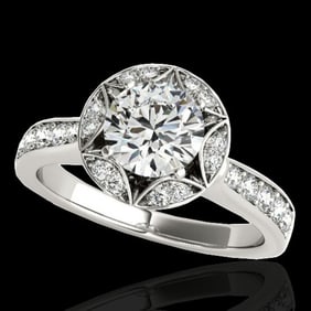 1.5 ctw Certified Diamond Solitaire Halo Ring 10k White Gold