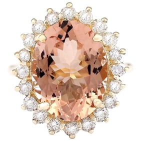 Morganite Diamond Ring 14K Yellow Gold