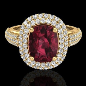 3.10 ctw Garnet & Micro Pave VS/SI Diamond Certified Ring 10k Yellow Gold