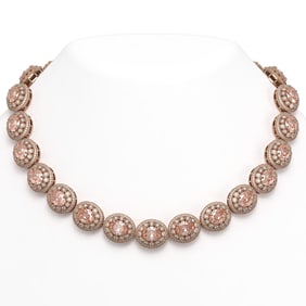 93.04 ctw Morganite & Diamond Victorian Necklace 14K Rose Gold