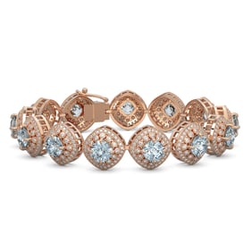 32.95 ctw Aquamarine & Diamond Victorian Bracelet 14K Rose Gold