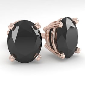 10 ctw Oval Black Diamond Stud Designer Earrings 18k Rose Gold