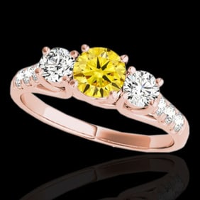3.25 ctw SI/I Fancy Intense Yellow Diamond 3 Stone Ring 10k Rose Gold