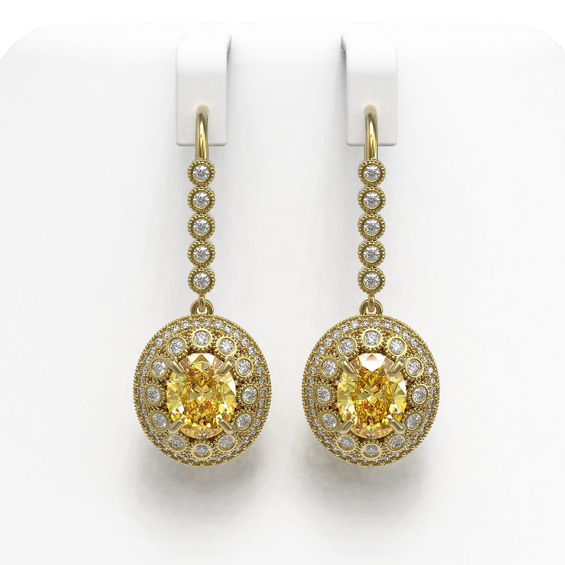 7.65 ctw Canary Citrine & Diamond Victorian Earrings 14K Yellow Gold