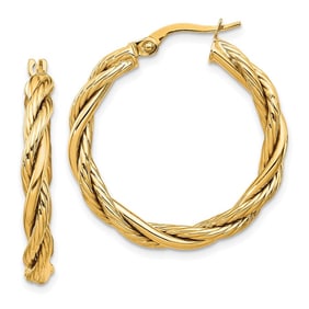 14K Polished Twisted Hoop Earrings -