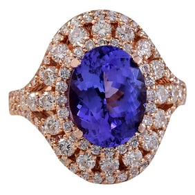 5.72 CTW Tanzanite 18K Rose Gold Diamond Ring