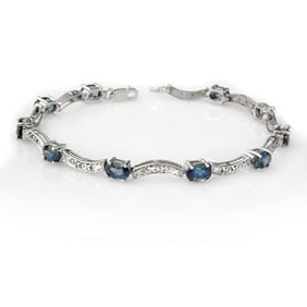 4.25 ctw Blue Sapphire & Diamond Bracelet 14k White Gold