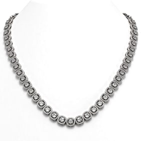 24.4 ctw Cushion Cut Diamond Micro Pave Necklace 18K White Gold