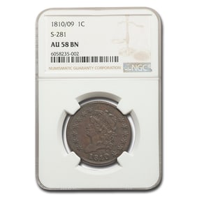 1810/09 Large Cent AU-58 NGC (Brown,