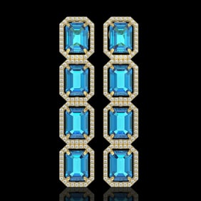 18.99 ctw Swiss Topaz & Diamond Micro Pave Halo Earrings 10k Yellow Gold