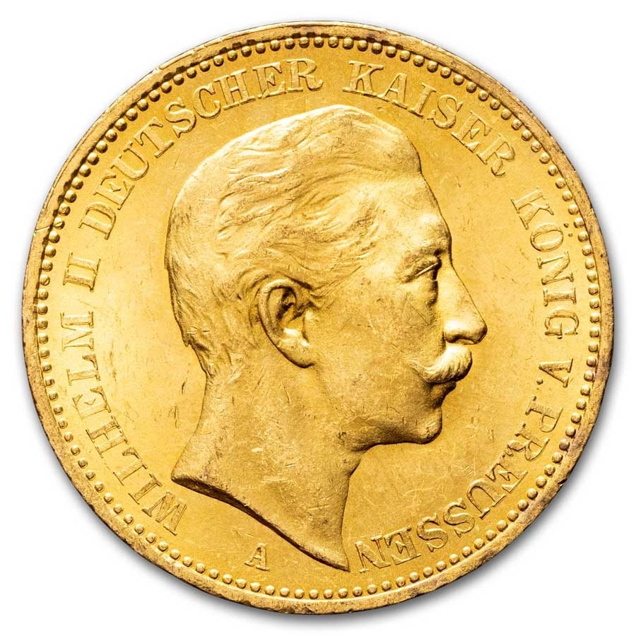 1895-A Germany Gold 20 Marks Prussia: 1895-A Germany Gold 20 Marks Prussia Wilhelm II BU SKU no: RBJ307365 Year: 1895 Grade: Brilliant Unc Grade Service: None Denomination: 20 Mark Mint Mark: A - Berlin Metal Content: 0.2304