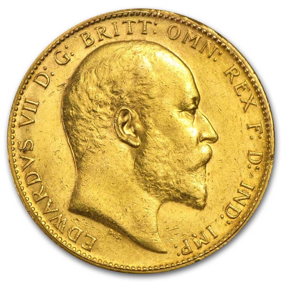 Great Britain Gold Edward VII Sovereign: Great Britain Gold Edward VII Sovereign Coins (Random) Avg Circ SKU no: RBJ302062 Year: Random Grade: Average Circulated Grade Service: None Denomination: 1 Sovereign Mint Mark: Not Shown