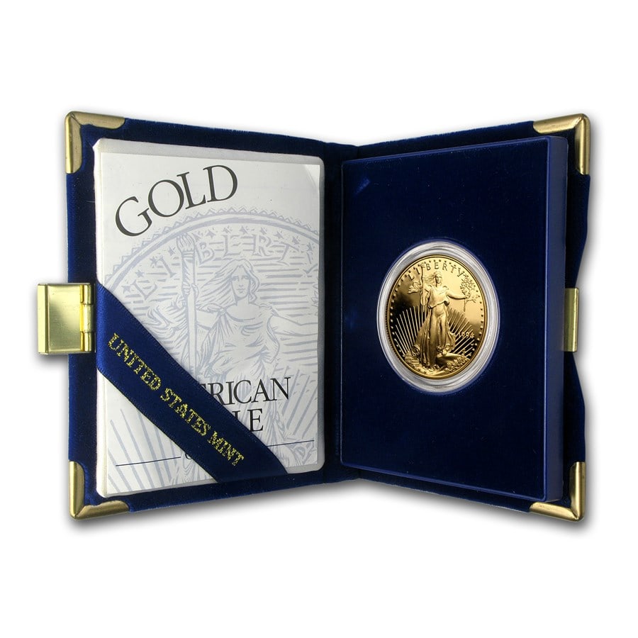 1994-W 1 oz Proof American Gold: 1994-W 1 oz Proof American Gold Eagle (w/Box & COA) SKU no: RBJ7491 Year: 1994 Grade: Proof Grade Service: None Denomination: $50 Mint Mark: W - West Point Metal Content: 1 troy oz