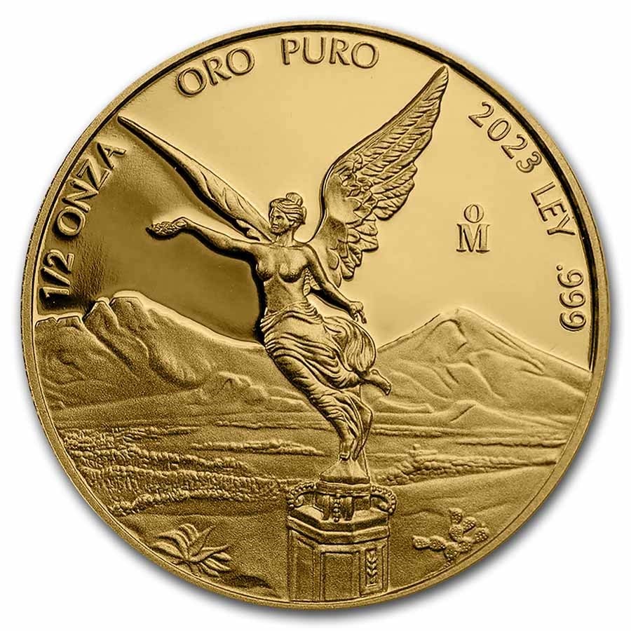 2023 Mexico 1/2 oz Proof Gold: 2023 Mexico 1/2 oz Proof Gold Libertad SKU no: RBJ271902 Year: 2023 Grade: Proof Grade Service: None Mint Mark: Mo - Mexico City Metal Content: 0.5 troy oz Purity: .999 Thickness