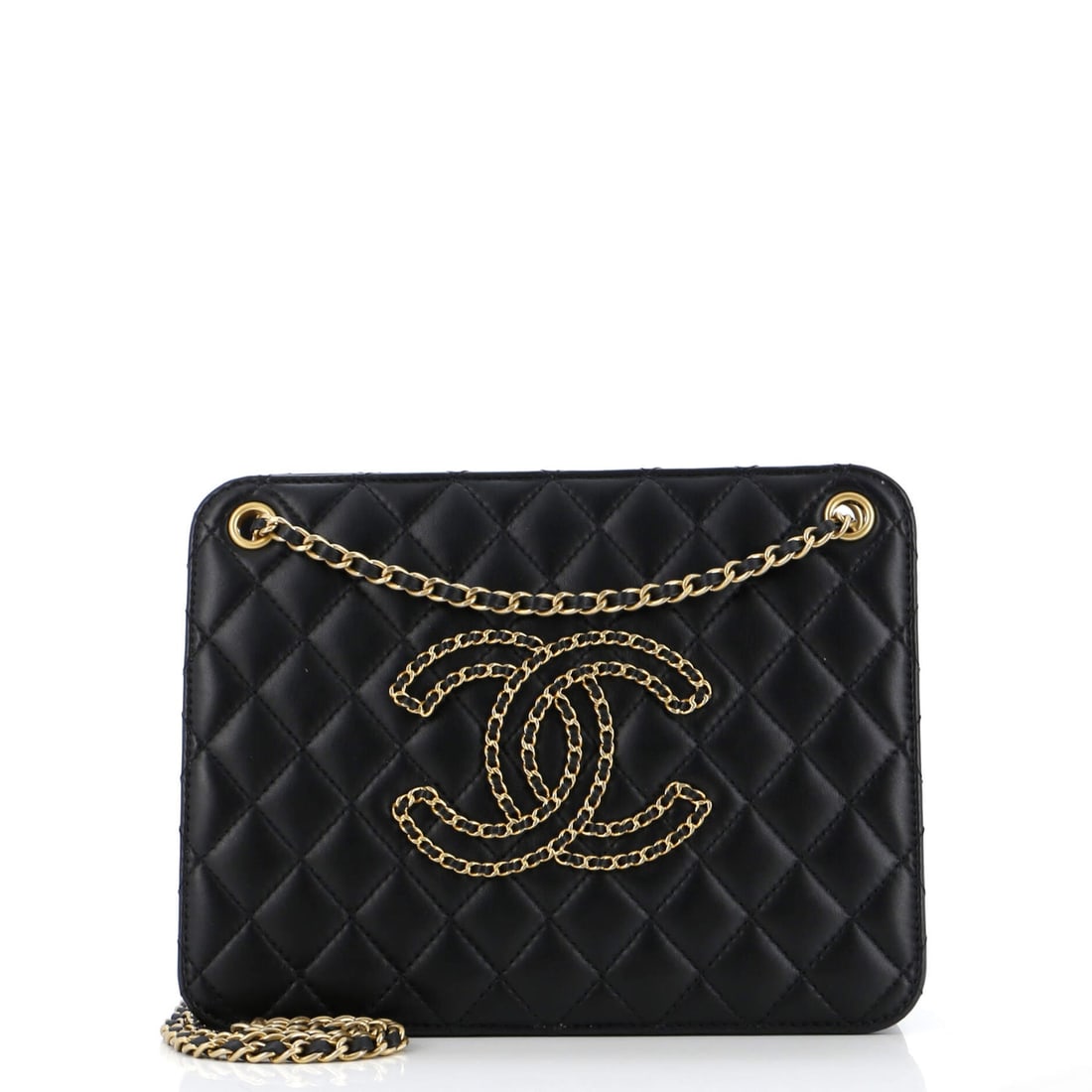 Chanel Once Upon a Time Chain: Chanel Once Upon a Time Chain CC Accordion Tote Quilted Calfskin Small Exterior Color: Black Interior Color: Black Exterior Material: Leather Interior Material: Fabric Hardware Color: Aged Gold Ac
