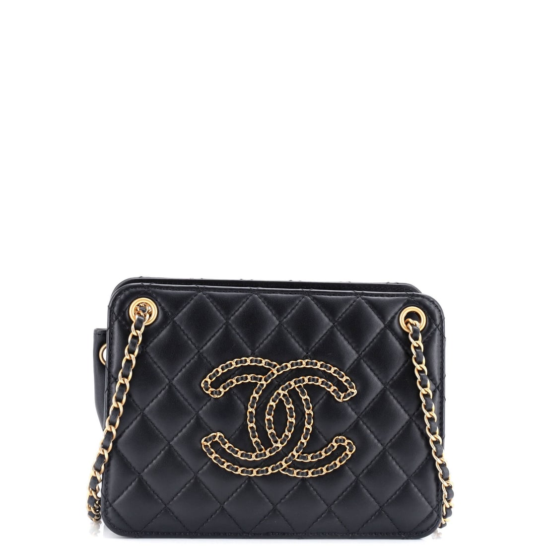 Chanel Once Upon a Time Chain: Chanel Once Upon a Time Chain CC Accordion Tote Quilted Calfskin Small Exterior Color: Black Interior Color: Black Exterior Material: Leather Interior Material: Fabric Hardware Color: Aged Gold Ac